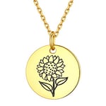 ChicSilver Collier Tournesol Plaqué Or Médaille Fleur Sun Flower Argent 925 Pendentif Chaîne Réglable Bijoux Cadeau Anniversaire pour Maman Femme Fille