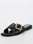 V by Very Wide Fit Cross Strap Flat Sandal - Black, Black, Size 6Ee, Women