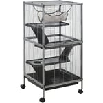 PawHut Cage pour Petits Animaux Portable avec 2 Portes Hamac Métal PP 52 x 52 x 113,5 cm Gris