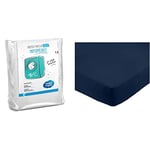 Sweetnight - Protège matelas 90x190/200 cm | Alèse Imperméable et Micro Respirante | Souple et Silencieux | Lavable à 90°C & Amazon Basics Drap-housse en microfibre Bleu marine 90 x 190 x 30 cm