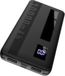 Batterie Externe,15w Power Bank,Baterie Externe Capacité 10000mah,Slim Et Portable,Avec 1 Port Usb C Et 2 Ports Usb A Et Écran Led Pour Iphone Samsung Smartphones,Smartwatch(Noir 2024)