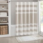 Madison Park Shower Curtain Waffle Weave Striped Pieced Design Fabric Shower Curtain for Bathroom with 3M Scotchgard Moisture Management Premium Spa Quality Modern Standard 72"x72" Taupe