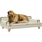 Canapé chien lit pour chien design scandinave coussin moelleux piètement bois dim. 100L x 62l x 32H cm polyester beige