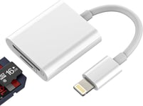 Adaptateur lecteur de carte Lightning SD (2 en 1) - Lecteur de carte micro SD - Appareil photo TF - Convertisseur de carte mémoire - Pour iPhone 14 13 Pro Max - Certifié Apple MFI - Accessoire de