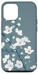 iPhone 13 White Blossoms on Blue Background Stylish Floral Case