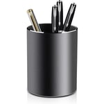 Shining House - Pot à Crayon en Métal Rond Porte-crayons et Porte-stylo en Aluminium pour Bureau, Enfant et École - 8 x 10 cm - Design Élégant Noir