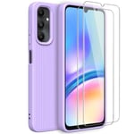 BUTISHIYU Coque Compatible avec Samsung Galaxy A05s avec 2 Pièces Verre Trempé, Housse Souple en TPU en Silicone Liquide Antichoc, Etui Bumper Case Samsung Galaxy A05s 4G, Violet