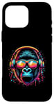 Coque pour iPhone 16 Pro Max Monkey DJ Disco Music Lover Gorilla Chimpanzee Casque audio