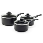 GreenChef Diamond Healthy Ceramic Non-Stick 3-Piece Saucepan Pots Set with Lids, 16 cm, 18 cm and 20 cm, PFAS-Free, Induction, Black