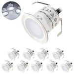 Pack de 10 Mini Spot LED Encastrable Extérieur IP67 Etanche, Lumière Blanche du Jour 4500K Lampadaire 32mm 0.6W DC12V pour Allée Terrasse Bois Piscine Escaliers