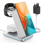 3 in 1 Wireless Charging Station for Samsung, CIYOYO 18W Fast Charger Stand for Samsung Galaxy S24 S23 Ultra S22 S21 S20 Z Flip Fold 4, Galaxy Watch 6/5/5 Pro/4/3, Galaxy Buds 2 Pro, Silver