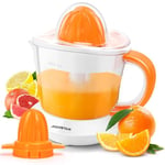 Aigostar Orange Juicer Electric Citrus Juicer, 700ml Bowl with Scale, 2 Citrus Cones, Tow Way Rotation, Filter, Lemon Juicer for Orange Lime Lemon Grapefruit, White Orange -Nia 031IL