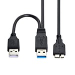 Câble D'Alimentation En Y Micro Usb 3.0,Double Usb 3.0 Et Alimentation Usb 2.0 Mâle Vers Micro Usb 3.0 Avec Alimentation Supplémentaire Pour Disque Dur Ssd