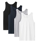 LAPASA Lot de 4 Débardeurs Homme Maillots de Corps 100% Coton T-Shirts sans Manches Sport Gym Léger M36 1 Noir, 1 Bleu Marine, 1 Gris Clair, 1 Blanc L