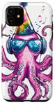 Coque pour iPhone 11 Drôle Octopus Dj Casque Coloré Party Fun