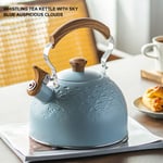 Whistling Tea Kettle 2.5L Sky Blue Whistle Sound Stainless Steel Ergonomic H NEW