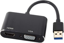 Câble adaptateur USB 3.0 et 2.0 vers HDMI et VGA HDTV carte graphique externe compatible avec Windows Mac ordinateur portable