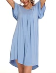 Uniexcosm Chemise de Nuit Coton Eté Chemise de Nuit Femme Manches Courtes Col Rond Robe de Nuit Femme Courte Ample Bleu Clair XXL