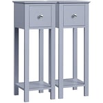 Yaheetech Lot de 2 Tables de Chevet, Table de Nuit Etroite, 1 Tiroir et 1 Etagère, 25 x 25 x 70 cm, Meuble Table d'Appoint pour Salon Chambre Entrée Gris