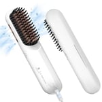 webeauty Brosse Lissante pour Cheveux Sans Fil, 200 Millions d'ions Négatifs Brosse Chauffante Sans Fil Portable, Brosse Lissante Rechargeable avec Câble de Chargement de Type C pour Voyage, Blanc