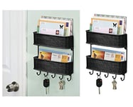 iDesign Twillo organisateur avec double corbeille à courrier et accroche-clés - rangement mural en métal et plastique pour couloir - noir