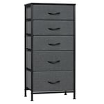 WOLTU Commode, Meuble de Rangement, Chiffonnier avec 5 Tiroirs en Tissu, Armoire, en MDF Cadre en Métal, Chêne Noir + Gris Foncé