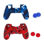 Gazechimp 2pcs Peau De Silicone Coque De Protection Avec 2 Paires Bouchons Joystick Thumbstick Pour Manette Ps4 Camo