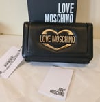 Brand New Love Moschino authentic black heart logo Wallet CC Coins Zip Notes