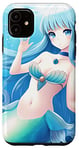 iPhone 11 Turquoise blue ocean seashells manga girl anime mermaid Case