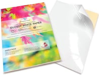 Evergreen Goods 100 Feuilles De Papier Autocollant Blanc Brillant A4, Papier D'Impression Personnalisable Pour Imprimantes À Jet D'Encre Et Laser, Feuilles Pour Projets D'Artisanat Et D'Étiquetage