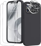 Coque Silicone Noir + Verres Trempes et Protections Camera Arriere X2 Pour iPhon