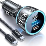 LISEN 170W Car Charger USB C Fast Charge with 240W USB Charger PD3.1140W 3-Port Super Fast Car Charger Adapter for Laptop iPad 12V USB Socket Cigarette Lighter USB Charger for iPhone 16 Pro Max 15