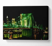 Nyc Brooklyn Bridge Green Hue Canvas Print Wall Art - Large 26 x 40 Inches