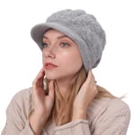 Rayson Bérets Élégance Bonnet pour Femme Chapeau Casquette Tricoté avec Peluche Doux et Respirable Chaleur en Hiver（Gris）