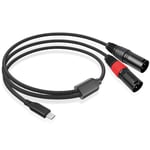 Câble micro USB C vers double XLR mâle, 3 m de type C vers 2 XLR, fiche câble d'amplificateur de puissance stéréo, câble audio d'amplificateur tressé, câble de branchement XLR, compatible PC,