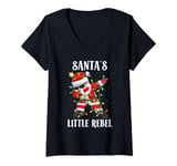 Womens Christmas Costume SANTA'S LITTLE REBEL Funny Children V-Neck T-Shirt