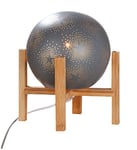 Gilde Lampe de table en porcelaine avec motif d'étoile - Lampe sur pied avec pied en bois et motif perforé - Décoration salon - Cadeaux pour femmes - Couleur : gris - Hauteur 24 cm