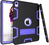 Coque Pour Ipad 9.7"" 2018 2017 - Robuste Antichoc Heavy Duty Durable Protection Corporelle Complète Cover Case Pour Ipad A1893 A1954 A1822 A1823,Black/Purple