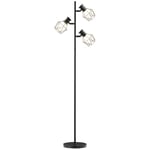 HOMCOM Lampadaire sur pied salon, lampe sur pied,3 lumières avec interrupteur individuels, adaptée aux ampoules de type E27 (non incluses), pour salon, chambre à coucher, noir