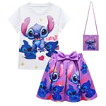 Lilo and Stitch Cosplay Girls Kostym T-shirt Kjol Väska Princess Dress Barn Outfit Kläder Purple 140cm