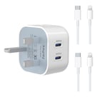 for iPhone Charger Plug and Cable 2m Lightning for Apple iPhone 14 pro max/13/12/11 USBC Type USB C Fast Charger Plug for Apple Watch Ultra iPad mini AirPods Pro Dual 20W Ports Power Adapter