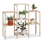 Relaxdays Wooden Plant Stand, Indoors Flower Ladder Rack, Solid, Stainless, HxWxD: 86 x 95 x 29 cm, Natural