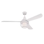 72207 Ventilateur de plafond d’intérieur Graham de 132 cm , kit d‘éclairage LED à variateur avec abat-jour cage et verre opale dépoli, télécommande incluse ,, blanc