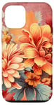 Coque pour iPhone 15 Pro Fleurs d'automne Beige Orange Fleurs Sur Fond Mauve