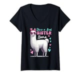 Womens She's A Bad Funny Joke Sister Cute Llama Mother's Day Farm V-Neck T-Shirt