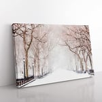 Wintertime In Central Park New York City Modern Art Canvas Wall Art Print Ready to Hang, Framed Picture for Living Room Bedroom Home Office Décor, 76x50 cm (30x20 Inch)
