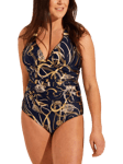 Seaspray Laguna Foil Halterneck Regular Length Swimsuit,  Dark Blue