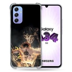 Cokitec Coque Renforcée en Verre Trempé pour Samsung Galaxy A34 5G Manga One Piece Ace Noir