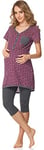 Bellivalini Pyjama Grossesse Ensemble Haut et Leggings Allaitement Maternité Femme BLV50-126 (Bordeaux Étoiles/Graphite, S)