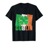 Shamrock Clover On Vintage Irish Flag Dublin Ireland Pride T-Shirt